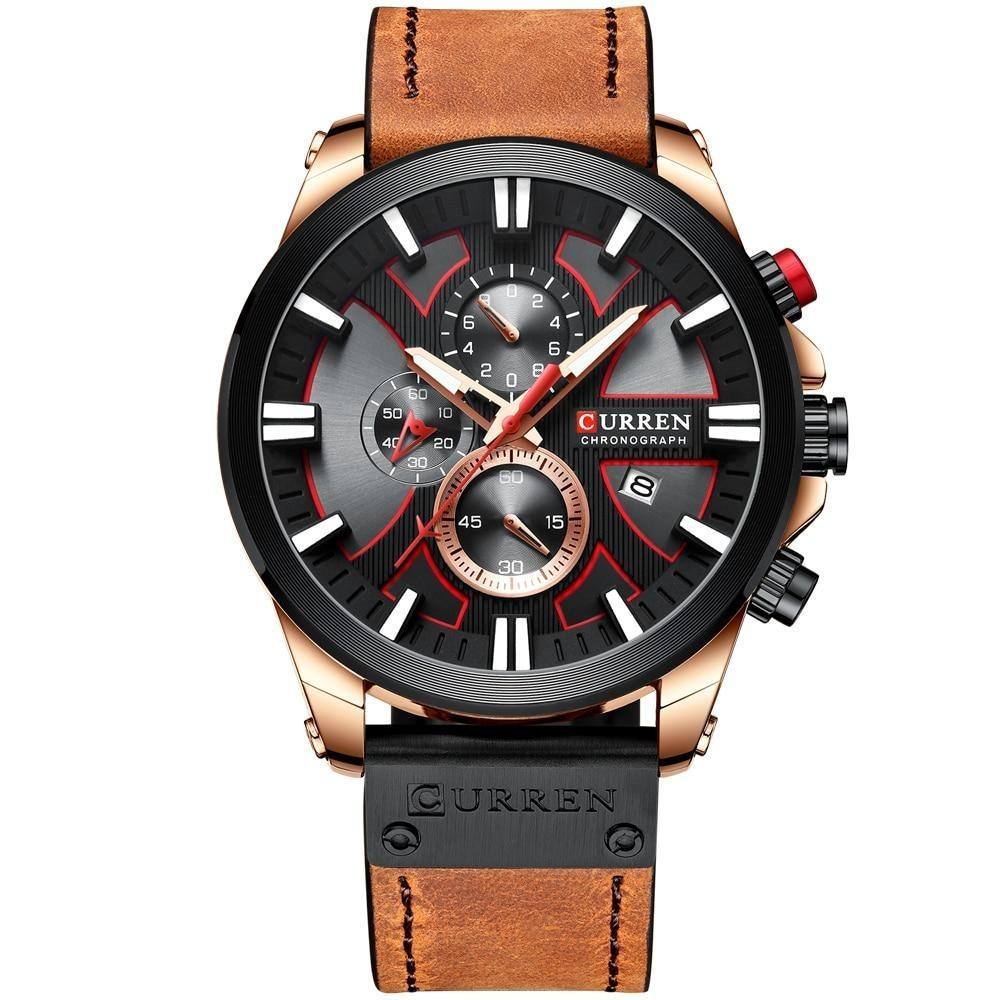 Relógio Couro Curren Masculino - Casual Style Watch relógio 044 AmploTech Marrom/Rosê